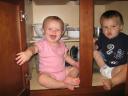 Kate and Sam in a cabinet